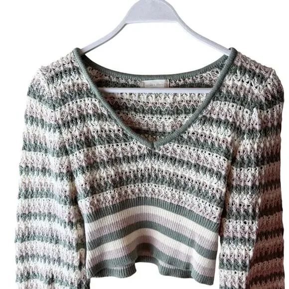Altar'd Stare Briella striped knit sweater Sz M Crochet Cropped Boho - Picture 7 of 10